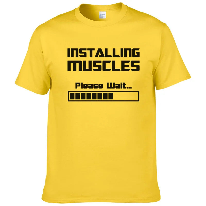 Summer New Tshirts Installing Muscles Please Wait Loading Bar Funny Print T Shirt Men Women  Cotton Short Sleeve Cool Tees #310