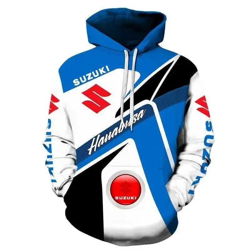 Suzuki men's casual hoodie, 3D printed long-sleeved top for outdoor motorcycle and bicycle enthusiasts, autumn and winter