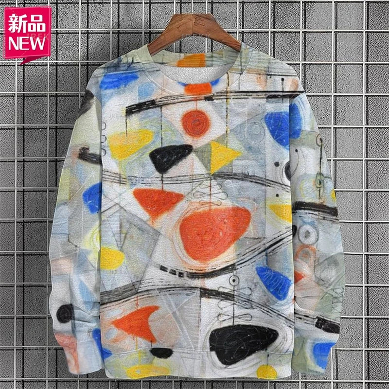 Harajuku 3D Colorful Abstract Patterns Printing Sweatshirts Kid Fashion Streetwear Round Neck Sweatshirts Cool Mens Clothing Top