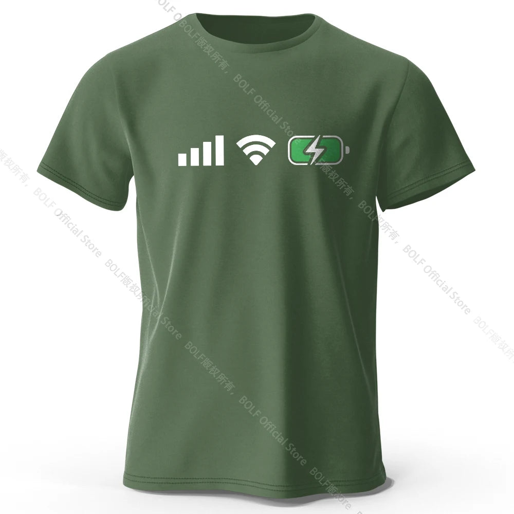 Signal WiFi Battery Printed T-Shirt 100% Cotton Oversized Tech Graphic Tees for Men Women Summer Tops Digital Streetwear