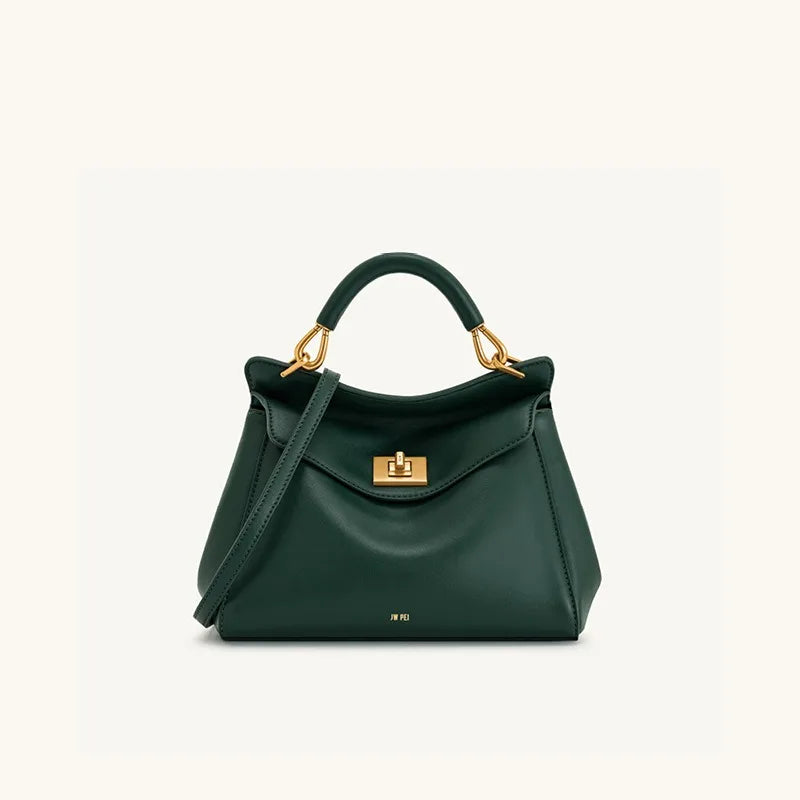 JWPEI Lucia Elegant Buckle Genuine Leather Handbag for Women, Urban Casual Commuter Shoulder and Crossbody Bag