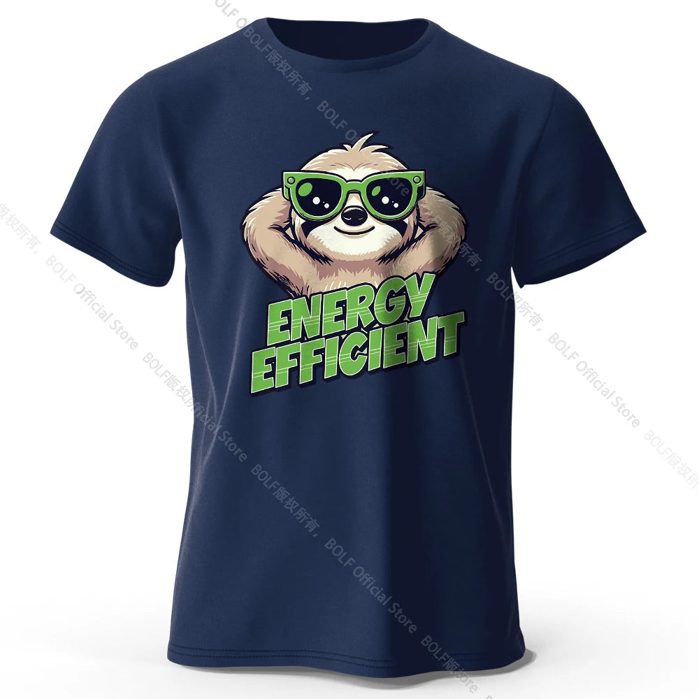 Men's Efficient Sloth Printed T-Shirt 100% Cotton Oversized Ironic Graphic Tees for Women Summer Tops Humor Streetwear