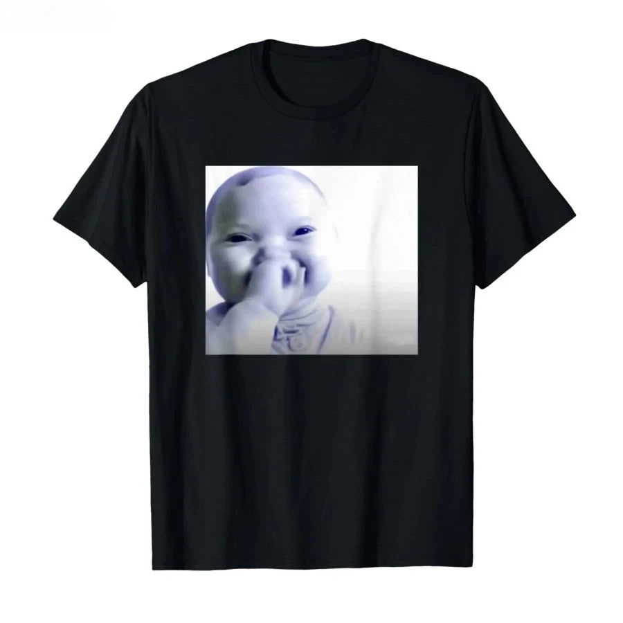 Funny AI Baby Holding Laugh Meme Viral Trend T-shirt for Women T Shirts Short Sleeve Tops Streetwear Women's Tees Casual Clothes