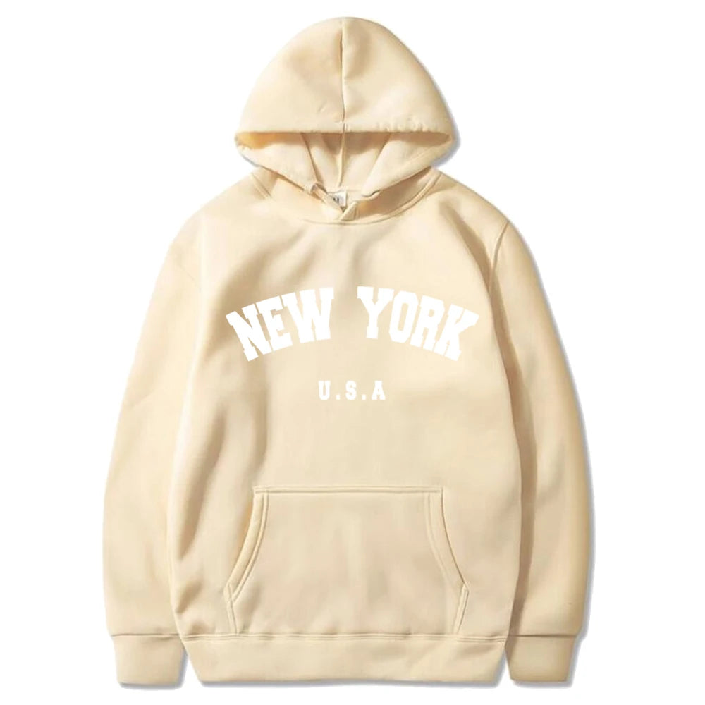 Men's New York U.S.A City Hoodies Fashion Letter Printed Graphic Sweatshirts Loose Casual Harajuku Hooded Pullover Sportwear