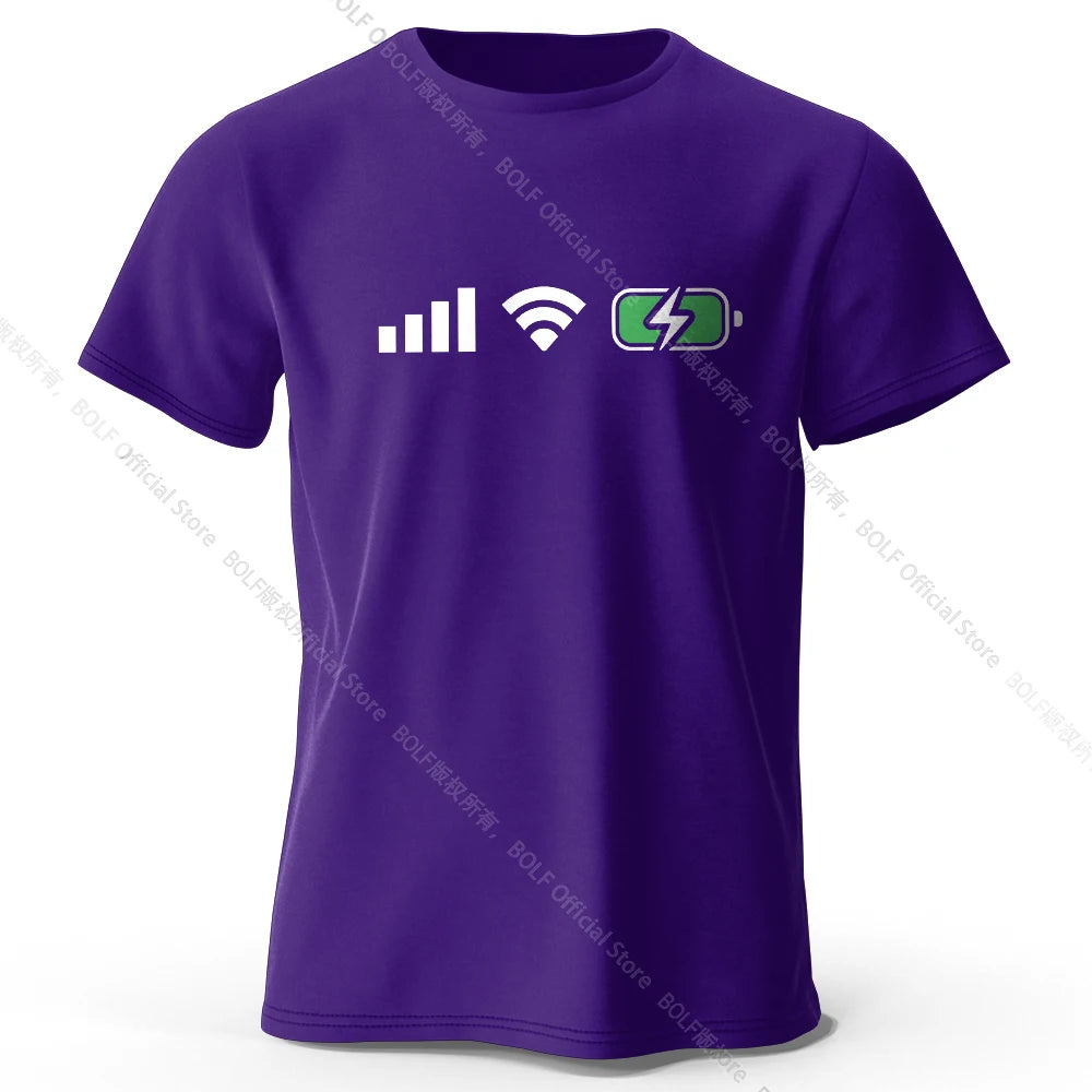 Signal WiFi Battery Printed T-Shirt 100% Cotton Oversized Tech Graphic Tees for Men Women Summer Tops Digital Streetwear