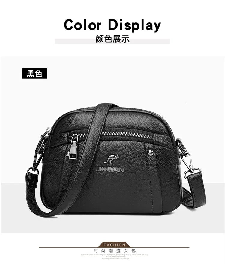 Women's Crossbody Bag, Water-Resistant Solid Color Square Shoulder Bag, Three Layer Zipper Closure Phone Purse Pouch for Women