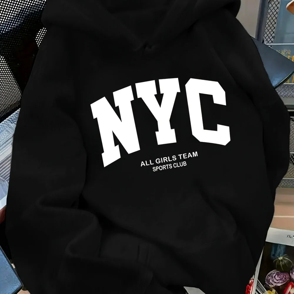 New fall/winter comfortable navy blue New York team hoodie - long sleeve, couples' street style hoodie, casual pullover with poc