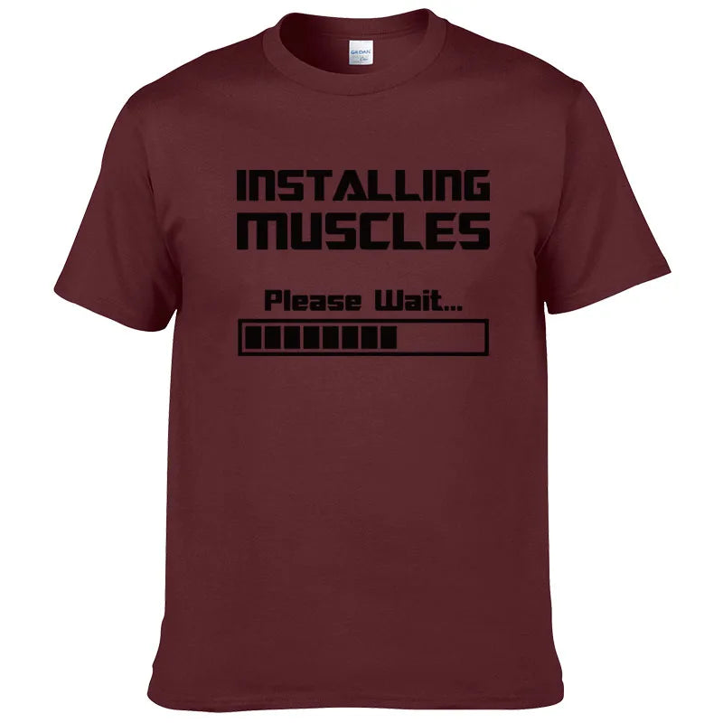 Summer New Tshirts Installing Muscles Please Wait Loading Bar Funny Print T Shirt Men Women  Cotton Short Sleeve Cool Tees #310