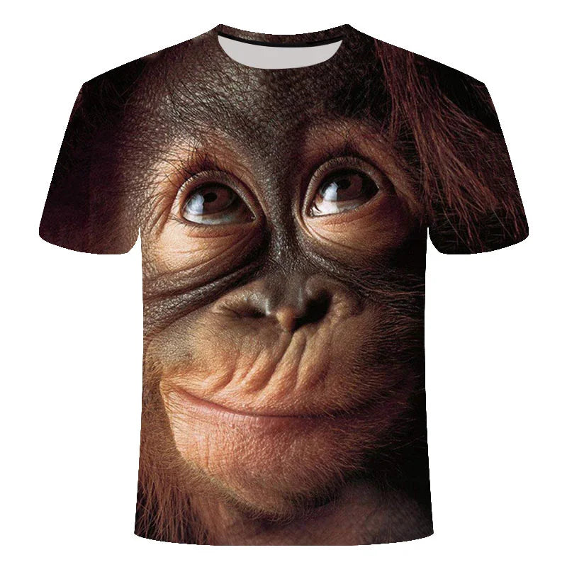 Funny 3D Monkey Graphic T Shirts for Men Clothing Casual Gorilla Animal T-shirt New Men's Hip Hop Short Sleeve T-shirts Tops Tee