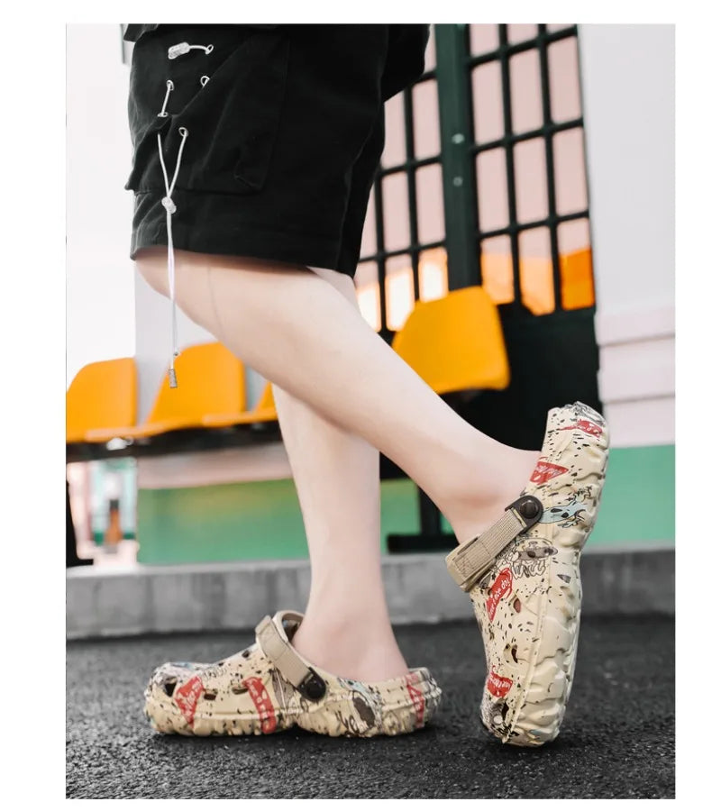 Plus Size46 47 Men Clogs Sandals Summer Outdoor Garden Clogs Hole Shoes Male Casual Shoes Water Shoes Comfort Home Soft Slippers