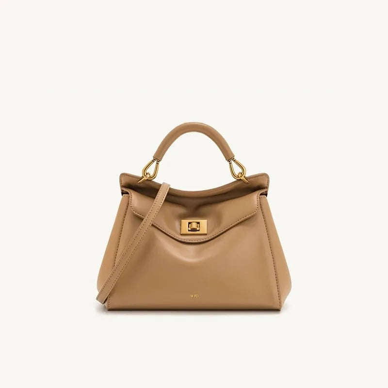 JWPEI Lucia Elegant Buckle Genuine Leather Handbag for Women, Urban Casual Commuter Shoulder and Crossbody Bag