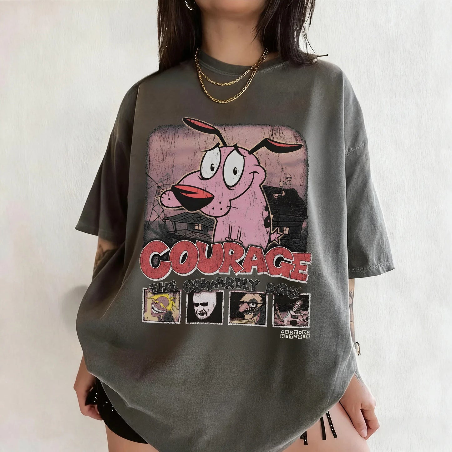 Vintage Courage The Cowardly Dog Cartoon Print Short Sleeve T-Shirt Retro Unisex Graphic Tee 90s Nostalgia Summer Streetwear Tee
