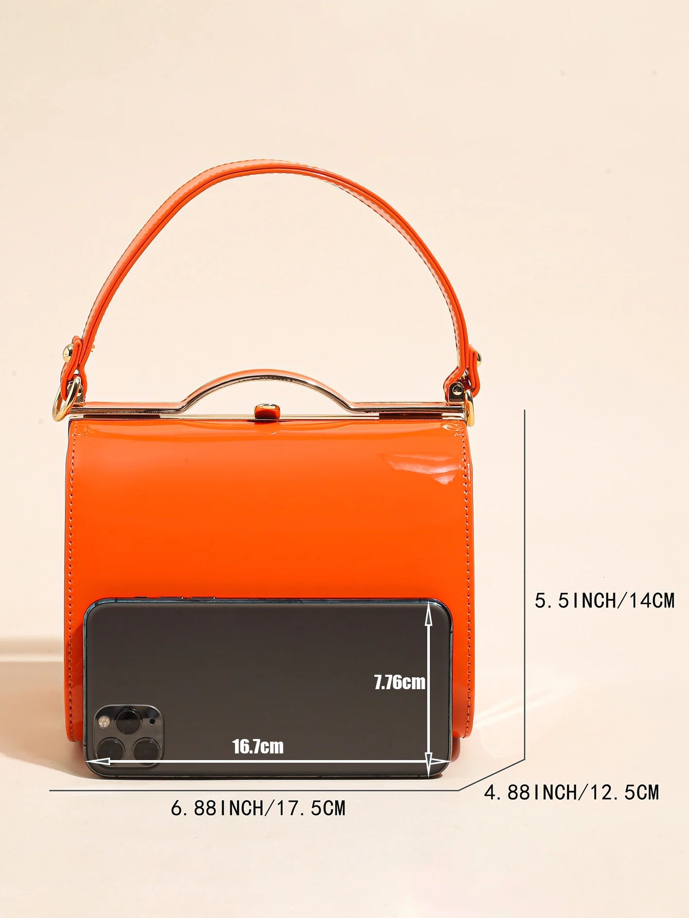 Highlight Cute Simple Patent Leather Pearlescent Leather Handheld Hard Shell Clip Dinner Bag