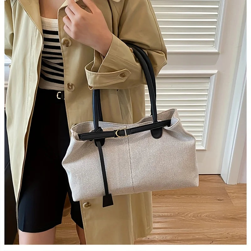 Retro Large Capacity Shoulder Tote Bag for Women Durable Material Travel Commuter Handbag Suitable for Fitness Swimming Shopping