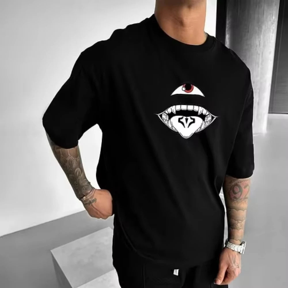 Jujutsu Kaisen Sukuna Graphic T-Shirt Men's Black Anime Villain Print Over-sized Street-wear Tee Fashion Comfortable Soft