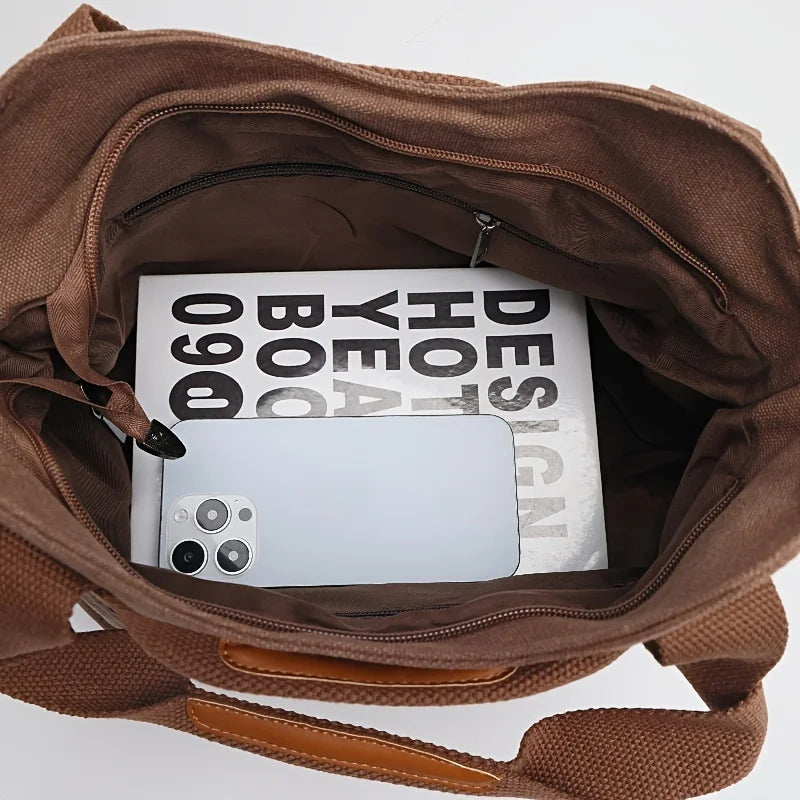 Women's canvas handbag letter tote bag casual large capacity commuting shoulder crossbody bag