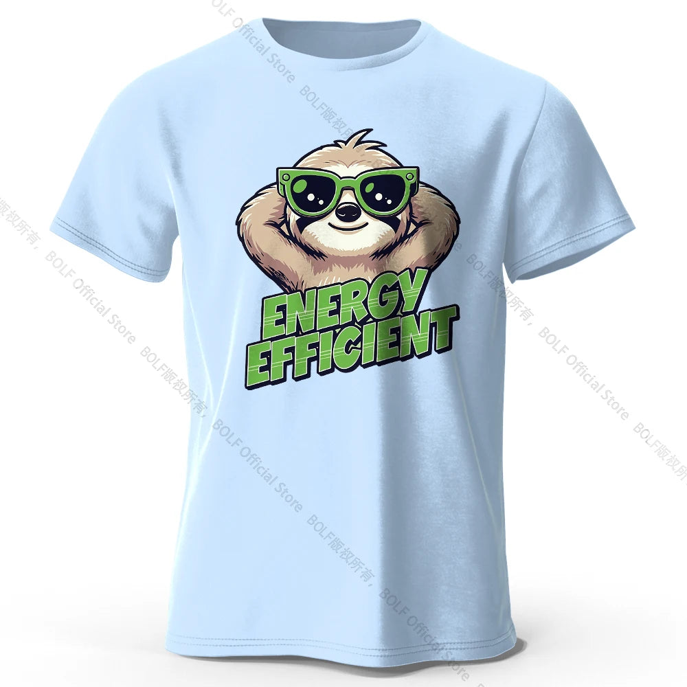 Men's Efficient Sloth Printed T-Shirt 100% Cotton Oversized Ironic Graphic Tees for Women Summer Tops Humor Streetwear