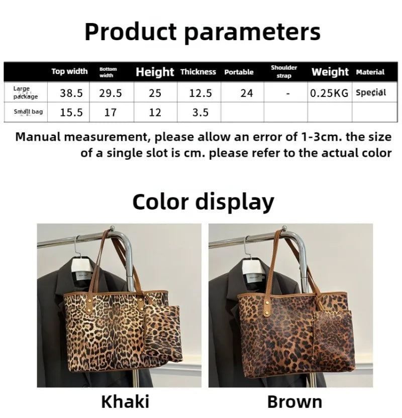 Women's Leopard Print Tote bag Pu Leather Underarm Bags Simple Casual Travel Shopping Bag Large Capacity Mother and Child Packag