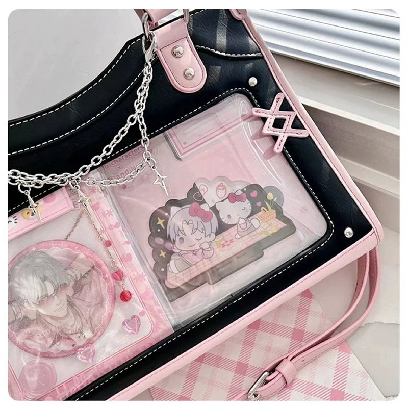Y2K Cute Ita Bag Girl Transparent Messenger Bag Women's Fashion Shoulder Crossbody Bag Ladys DIY Display Tote Bag Lolita Handbag