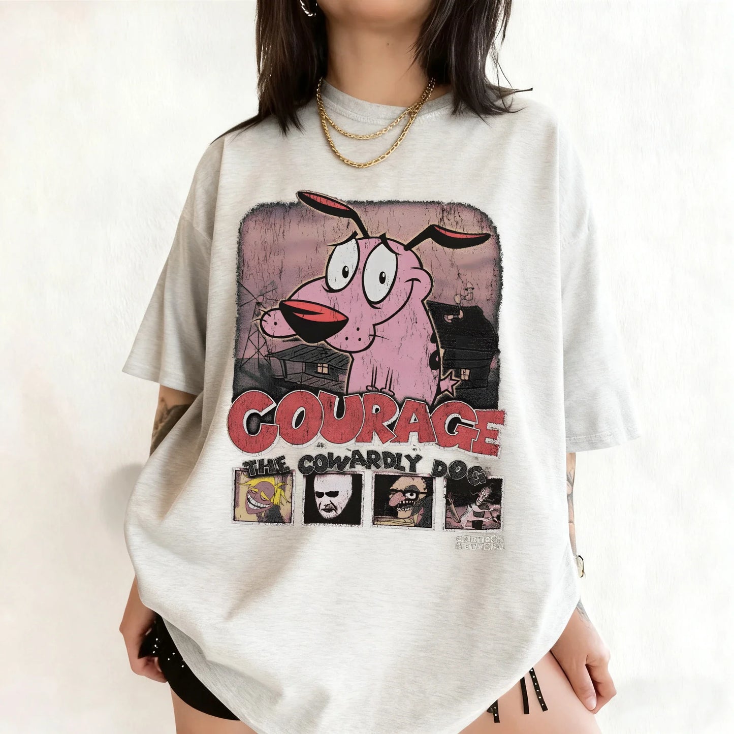 Vintage Courage The Cowardly Dog Cartoon Print Short Sleeve T-Shirt Retro Unisex Graphic Tee 90s Nostalgia Summer Streetwear Tee