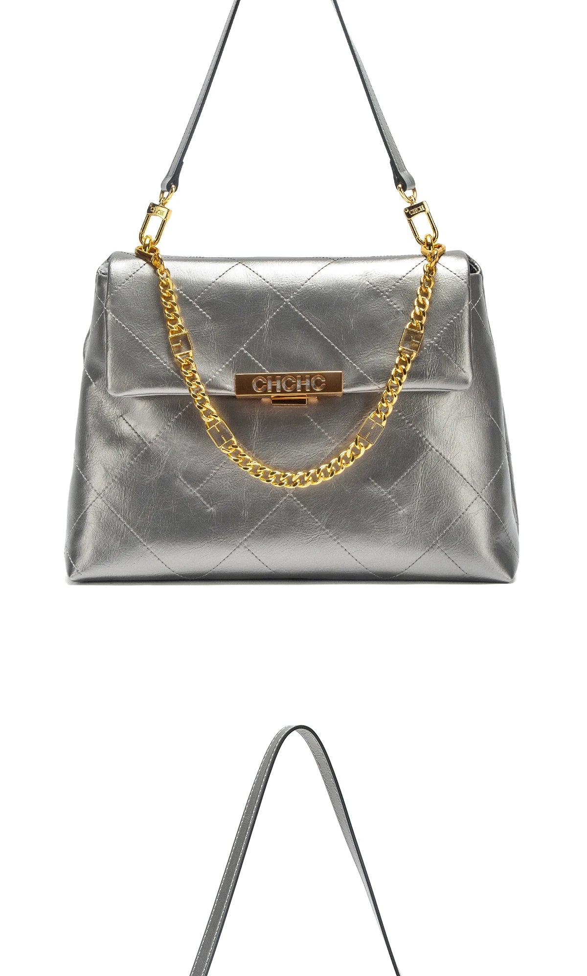 CHCH Women's Tote Bag 2026 Spring/Summer New Single Shoulder Bag Simple Black Diamond Grid Pattern Handbag