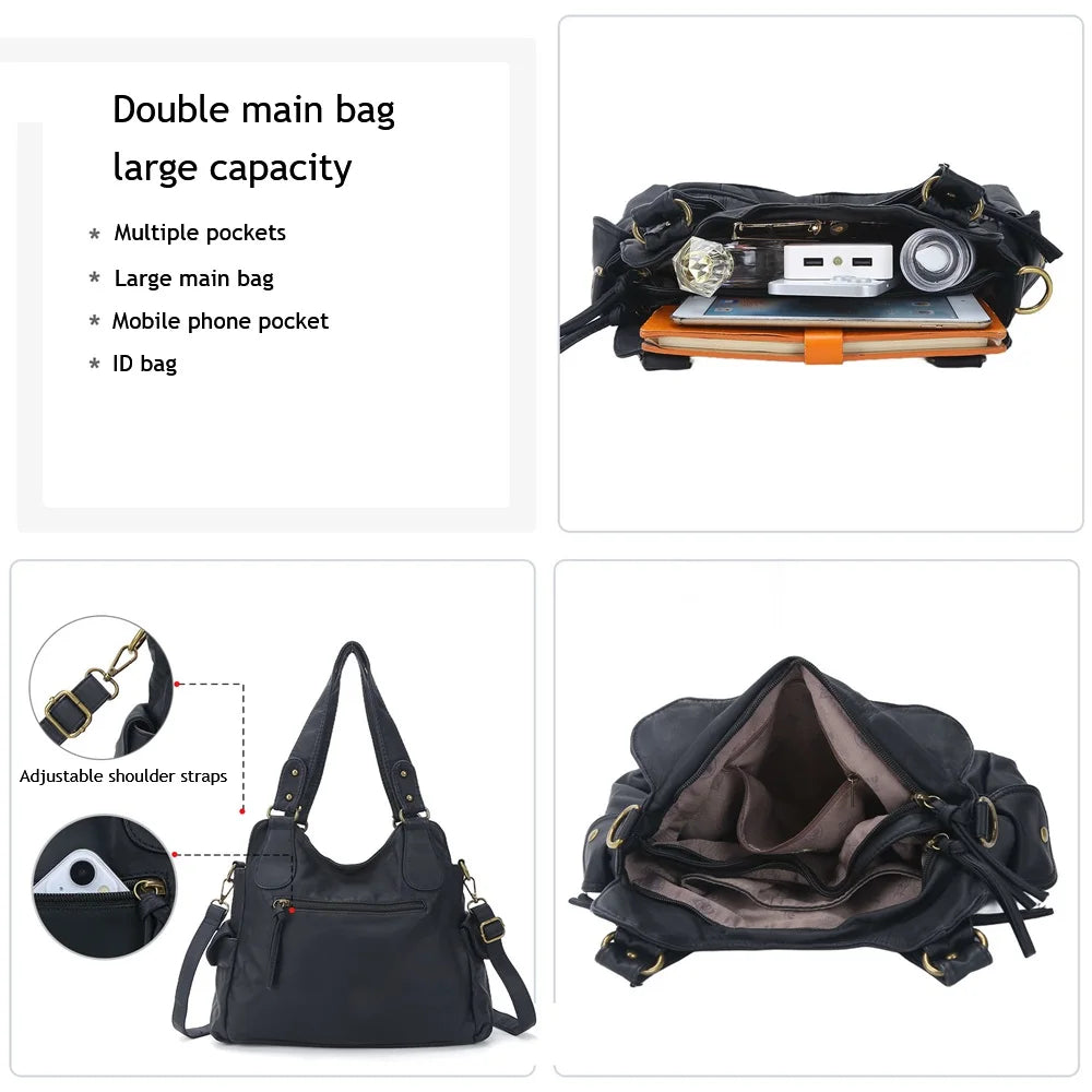 Vintage Bag PU Leather Shoulder Bags Women Handbags Female Satchel Large Fashion Crossbody Bag Black Leopard bolsa feminina