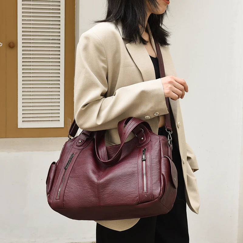 Pu shoulder bag fashionable temperament zipper opening design daily commuter handbag