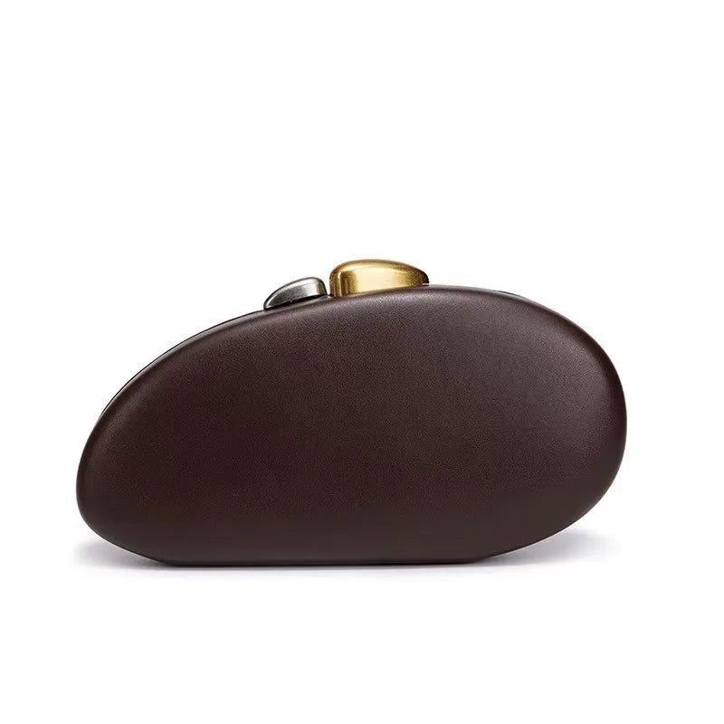 Designer Shell Shape Clutch Bag with Metallic Closure Chain Dinner Purse Women Evening Party Leather Shoulder Crossbody Handbags