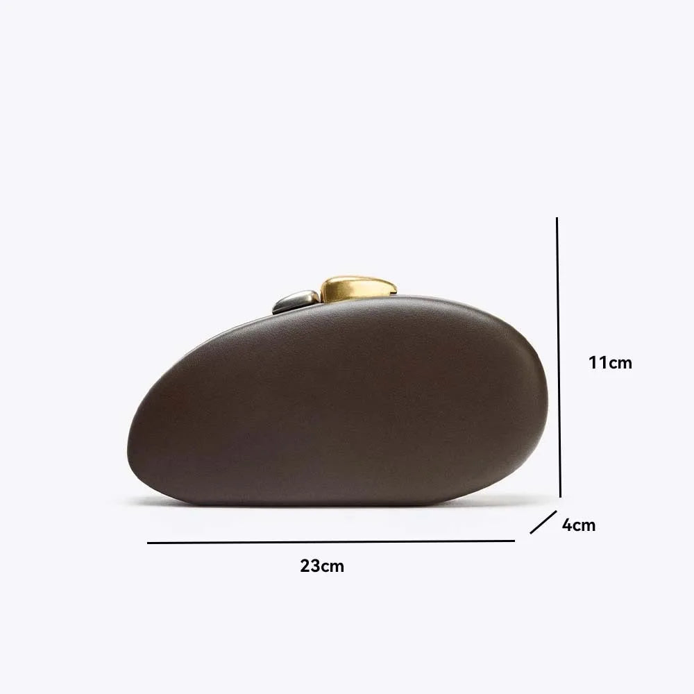 Designer Shell Shape Clutch Bag with Metallic Closure Chain Dinner Purse Women Evening Party Leather Shoulder Crossbody Handbags
