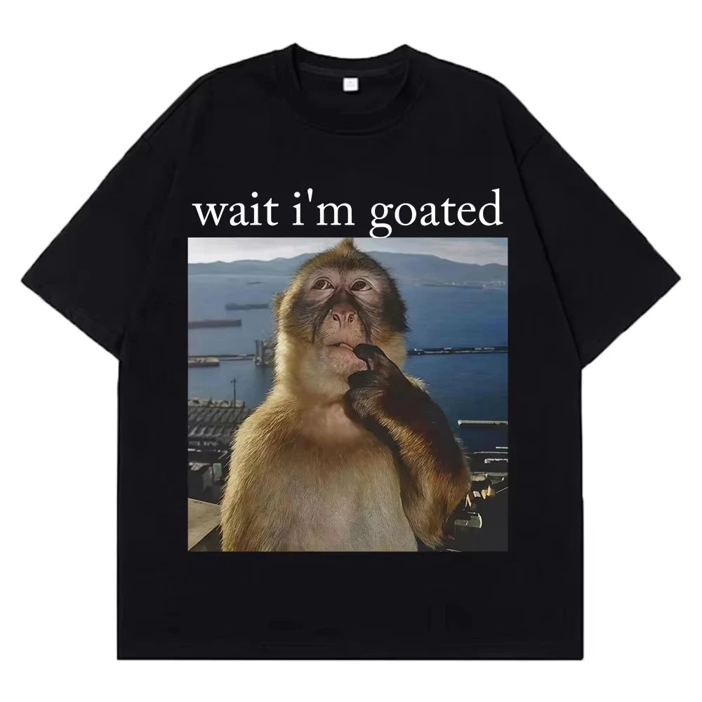 Men's Funny Thinking Monkey Meme T-shirt Casual Graphics Women Cotton Tee Loose Short Sleeve Tops Streetwear Unisex All-season
