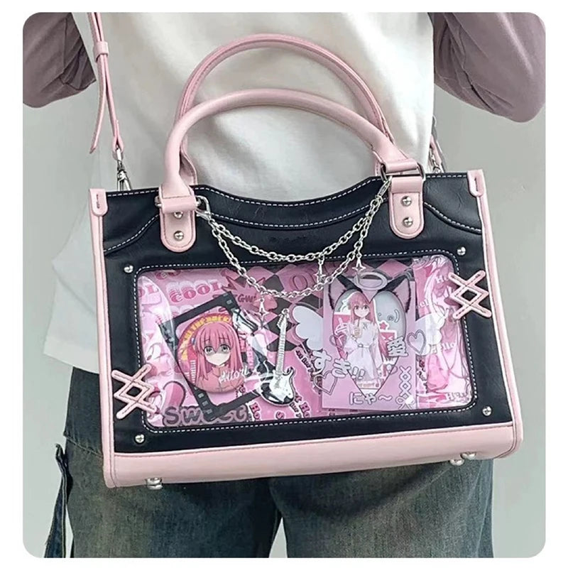 Y2K Cute Ita Bag Girl Transparent Messenger Bag Women's Fashion Shoulder Crossbody Bag Ladys DIY Display Tote Bag Lolita Handbag