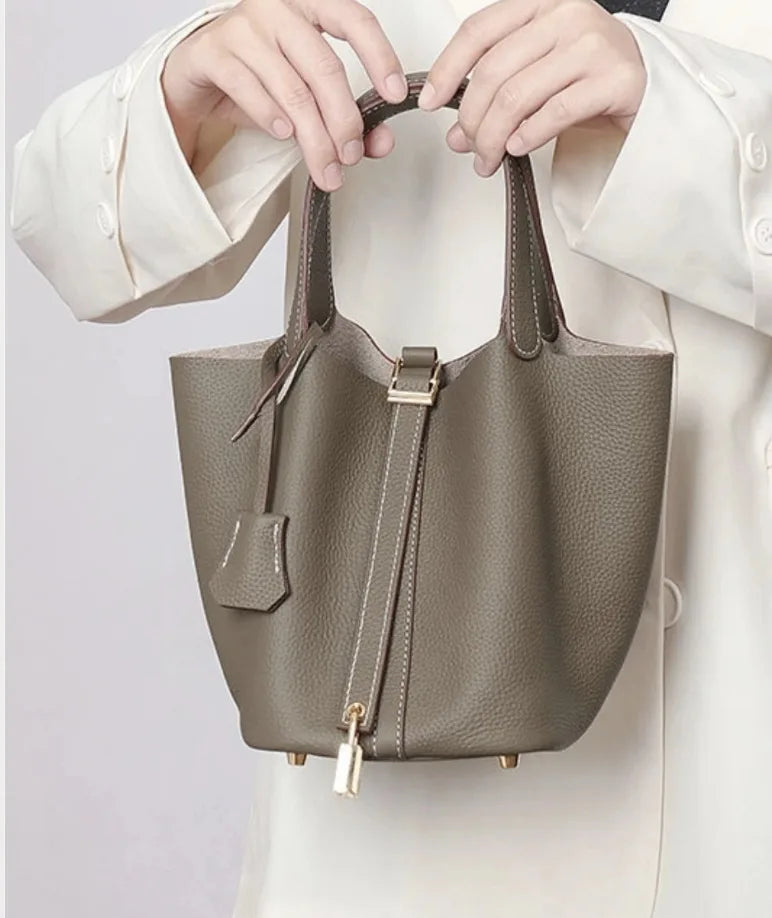 Classic Vegetable BasketpuWomen's Handbag Simple Bucket Bag Mother Bag Fashion Versatile Women's Bag Cross-border