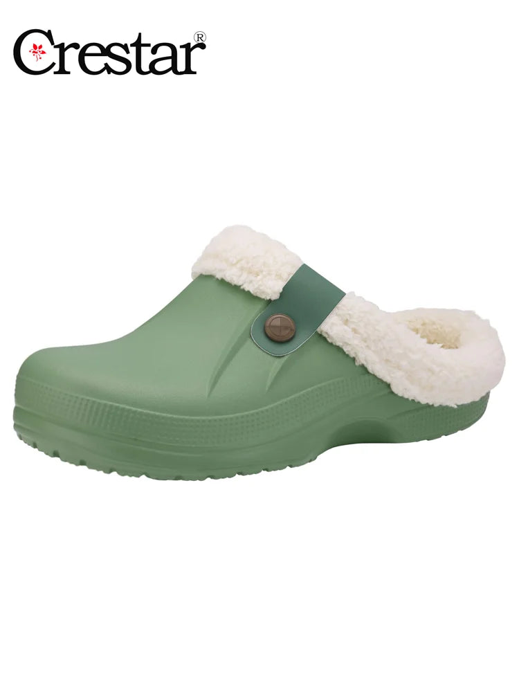 Crestar Women Fur Lined Clogs Waterproof Slippers Garden Shoes Winter Warm Plush Home House Fuzzy Slippers Indoor Outdoor Mules
