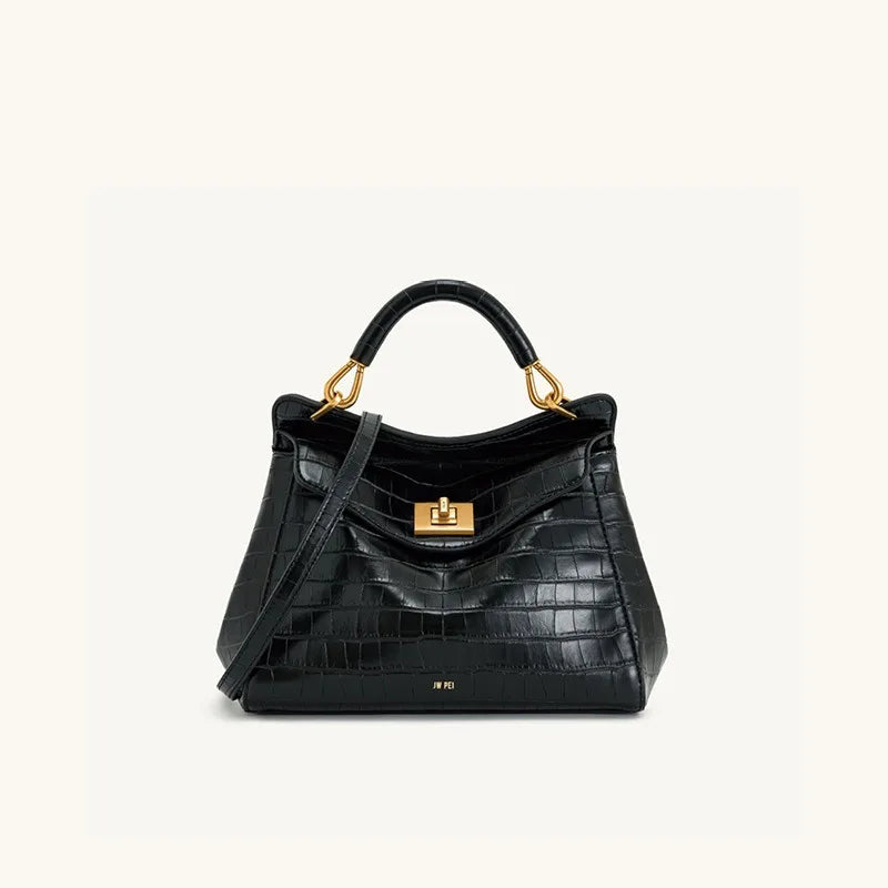 JWPEI Lucia Elegant Buckle Genuine Leather Handbag for Women, Urban Casual Commuter Shoulder and Crossbody Bag