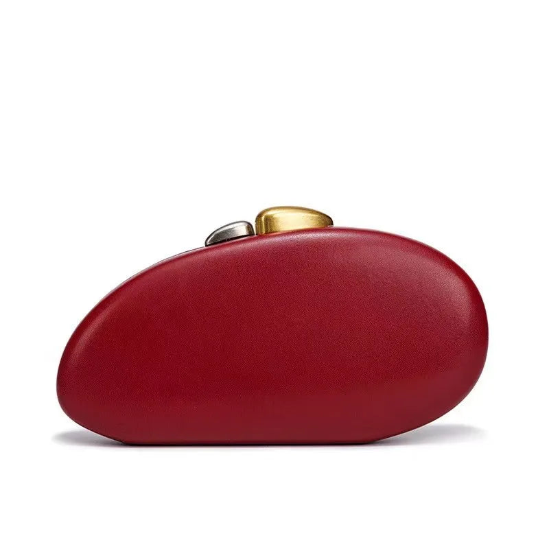 Designer Shell Shape Clutch Bag with Metallic Closure Chain Dinner Purse Women Evening Party Leather Shoulder Crossbody Handbags