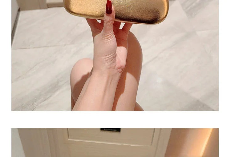 Gold Metal Closure Box Clutch Bag Women Evening Wedding Party Cute Purse Bag Handbag Dark Red Beige 2025 Spring New Fashion Ins
