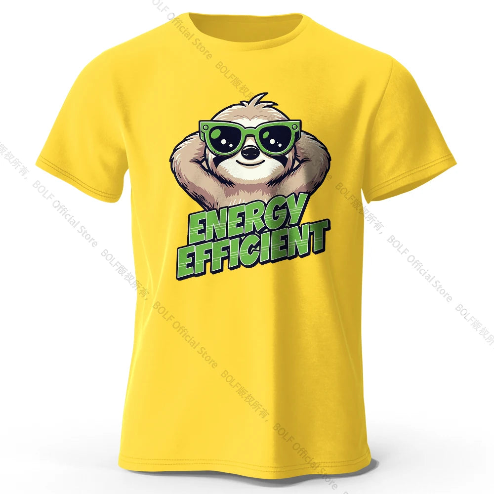 Men's Efficient Sloth Printed T-Shirt 100% Cotton Oversized Ironic Graphic Tees for Women Summer Tops Humor Streetwear