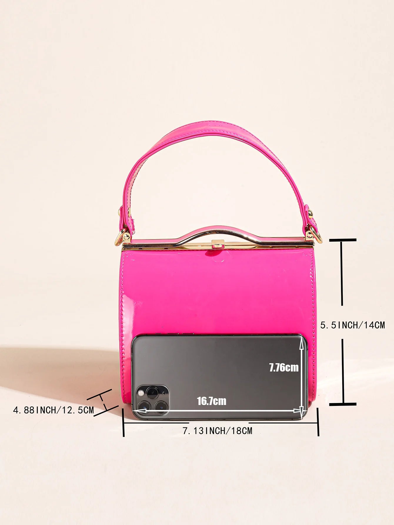 Highlight Cute Simple Patent Leather Pearlescent Leather Handheld Hard Shell Clip Dinner Bag