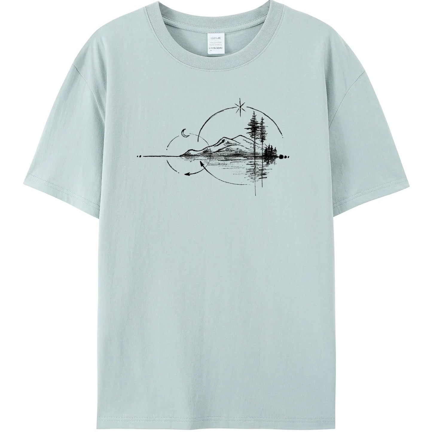 Men's Geometric Mountain Short-Sleeve Printed Casual T-Shirt 180GMS 100% Cotton Funny Graphic Outdoor Nature T Shirts For Summer