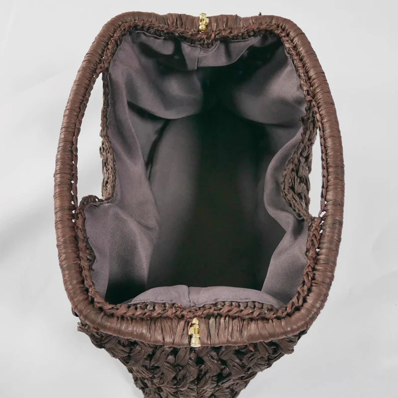 Fashion Straw Clip Shell Clutch Bag for Women Designer Paper Woven Handbags Casual vintage Handmade Summer Beach Bag 2025