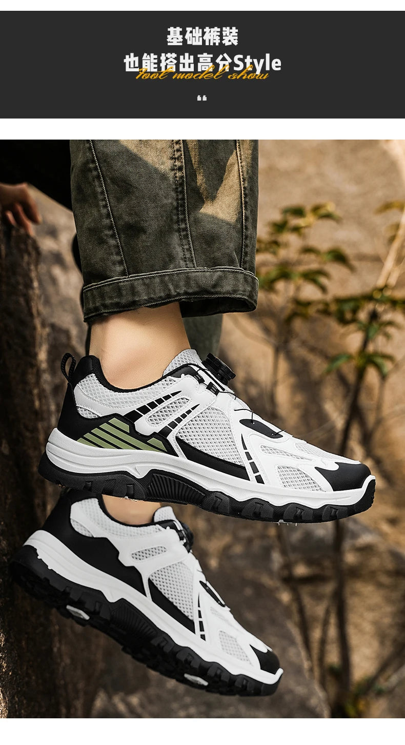 Men's breathable casual sneakers summer soft sole non-slip outdoor running shoes classic Rotating shoelaces light sports shoes