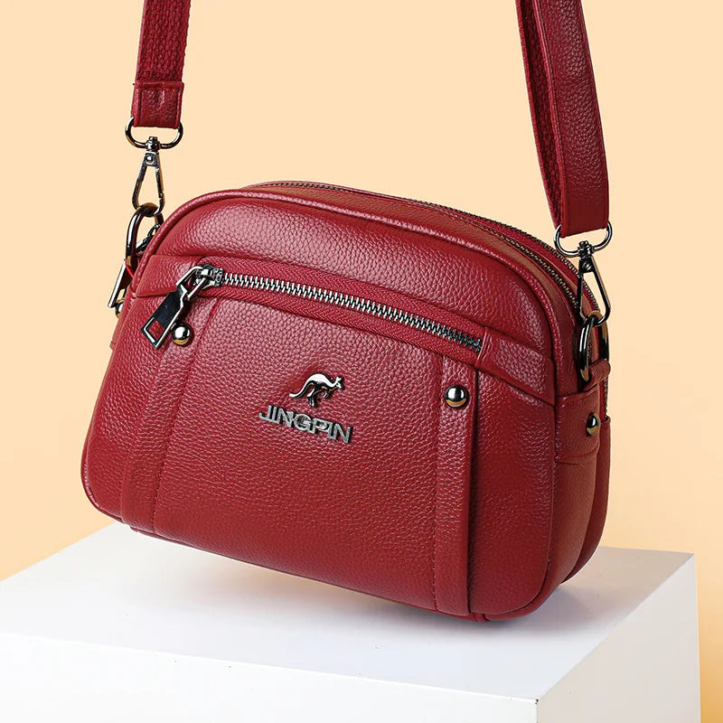 Women's Crossbody Bag, Water-Resistant Solid Color Square Shoulder Bag, Three Layer Zipper Closure Phone Purse Pouch for Women