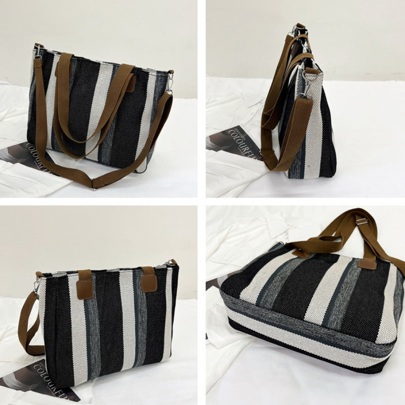 Large Tote Bag for women's Striped Crossbody Canvas Bag 2023 New Trendy Versatile Class Commuting Shoulder Bag