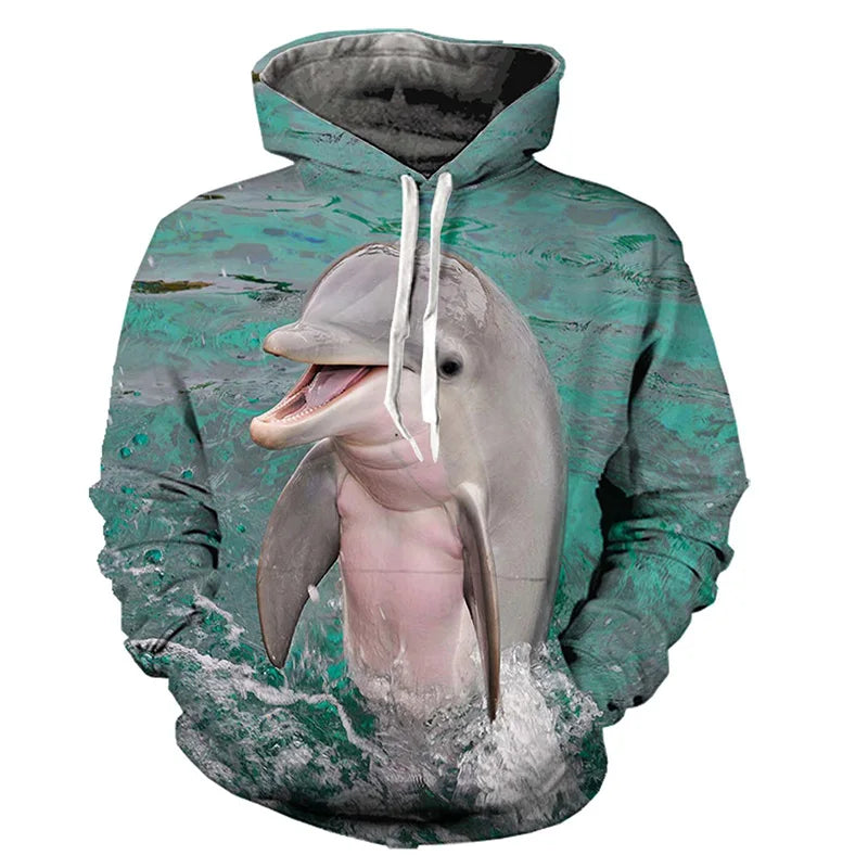 New Dolphin Pattern Men's Hoodie 3D Printed Simple Hoodie Sportswear Casual Oversized Harajuku Hoodie Y2k Sports Tops 2024