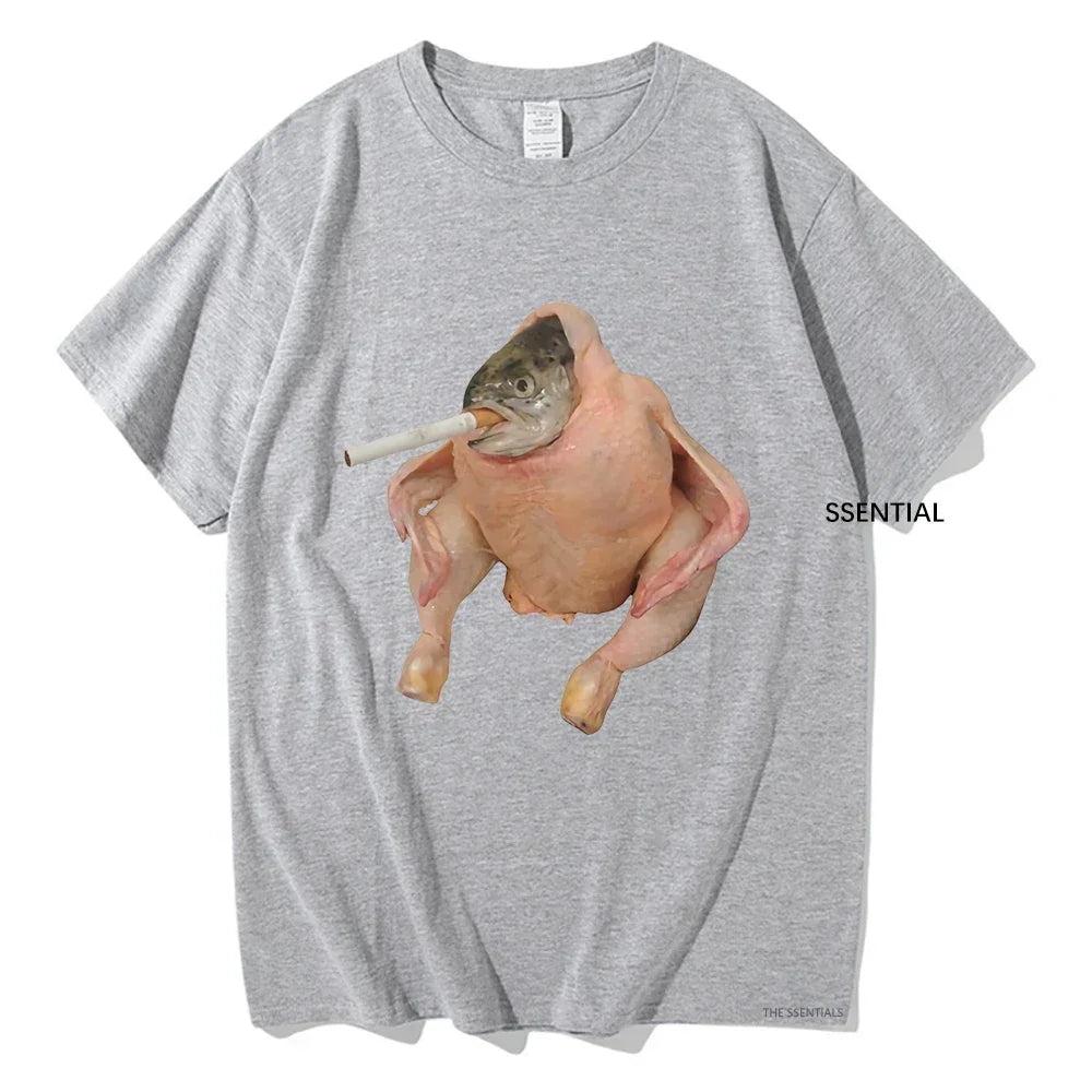 Women Clothing Harajuku T-shirt Graphic T Shirts Fish Face Chicken Smoking A Cigarette Meme Tshirt Funny Tees Aesthetic Clothes