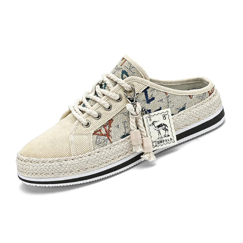 Outdoor Sandals Mens Half Slipper Summer Casual Shoes Canvas Soft Bottom Lightweight Walking Shoe Vulcanized Shoe