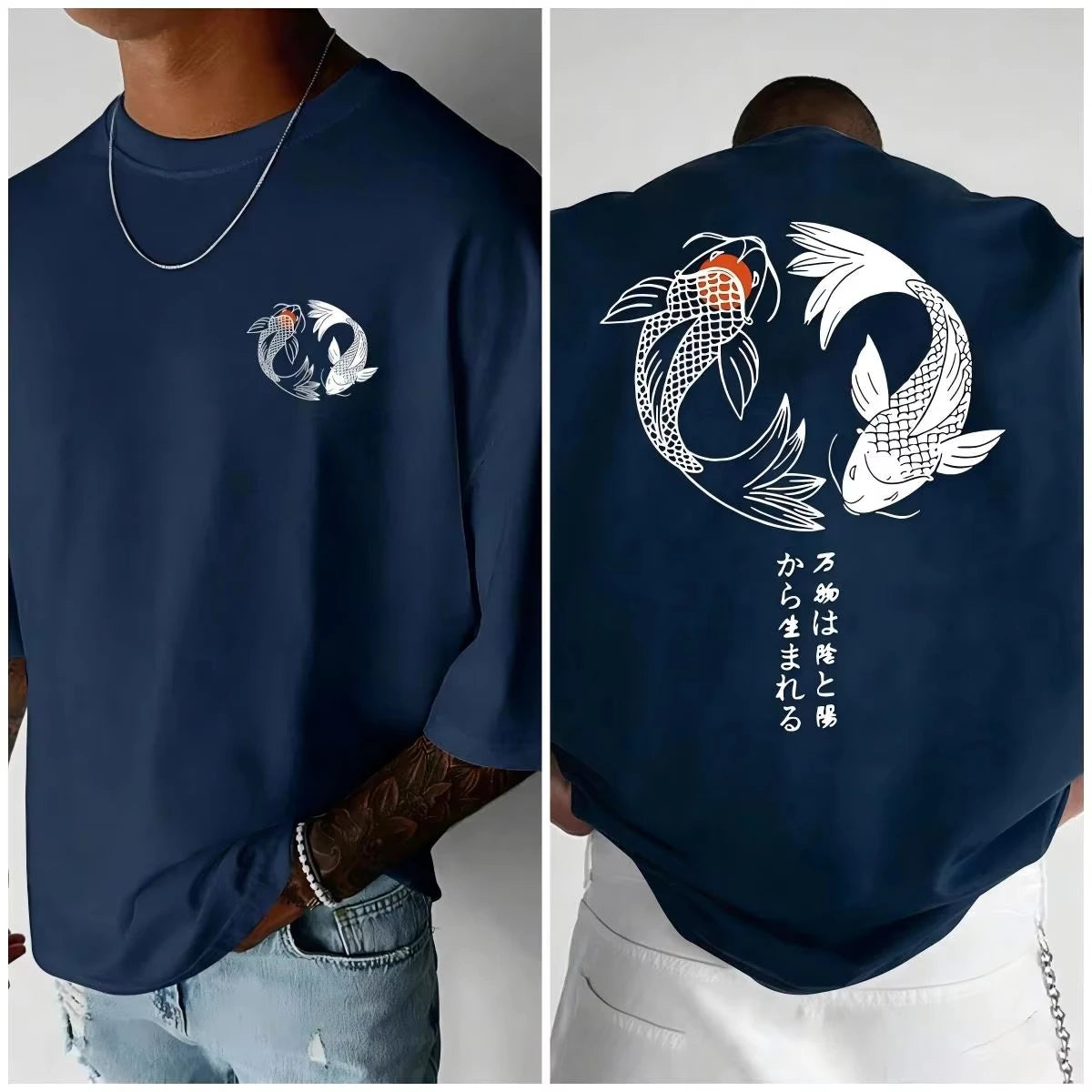 Koi Harajuku Japanese Pattern 100% Pure Cotton Men's T-shirt Summer Daily Outdoor Sports Street Casual Comfortable Short-sleeved