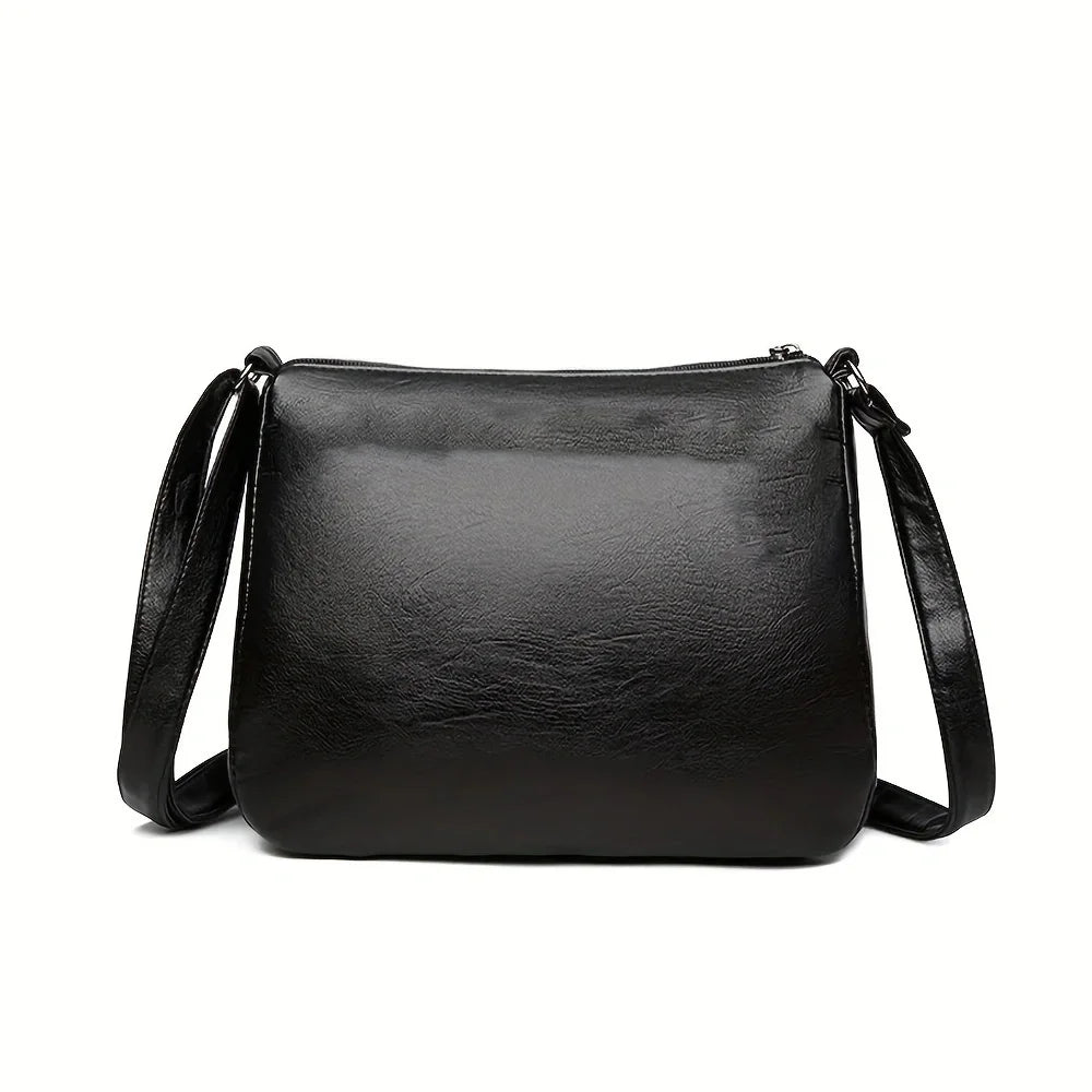 Women's Crossbody Fashion Pu Leather Large Capacity Multi-Pocket Mom Bag Black Embossed Outing Party Shoulder Bag