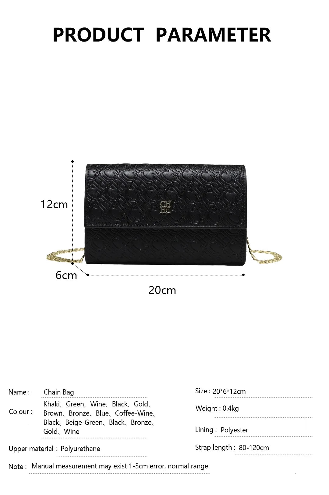 CH Fashion Women's Shoulder Bag with Letter Printing Design 2025 Festival Essential Versatile Women's Chain Bag