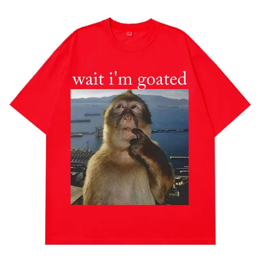 Men's Funny Thinking Monkey Meme T-shirt Casual Graphics Women Cotton Tee Loose Short Sleeve Tops Streetwear Unisex All-season